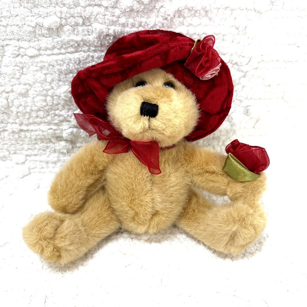 Dan Dee " Plush Light Brown Bear with Red Hat 6" sitting Collectable
